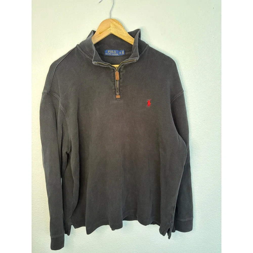 Polo Ralph Lauren Mens XL Black Quarter Zip Pullover Sweatshirt Red Pony‎ Logo